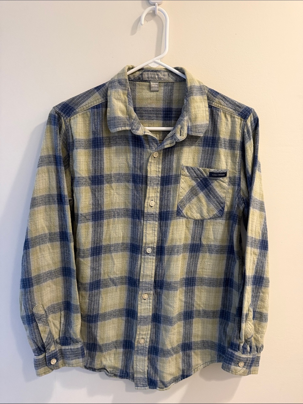 Lucky Brand Blue and Cream Plaid Button-Down Shirt
